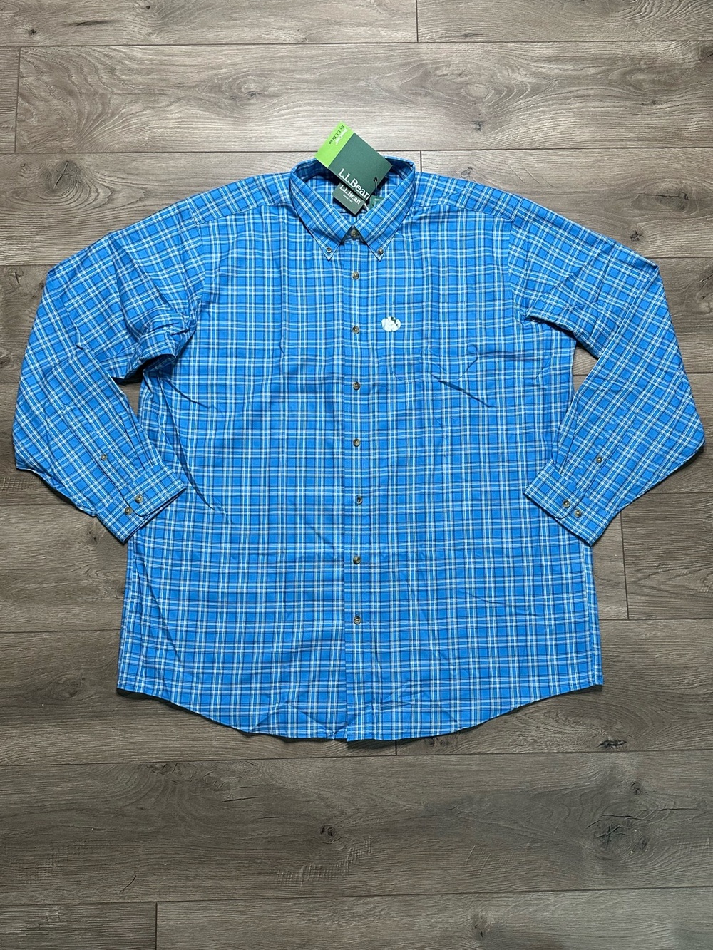 L.L.‎ Bean Kennebunk Sport Shirt Long Sleeve Button Wrinkle Free Blue Check XXLT